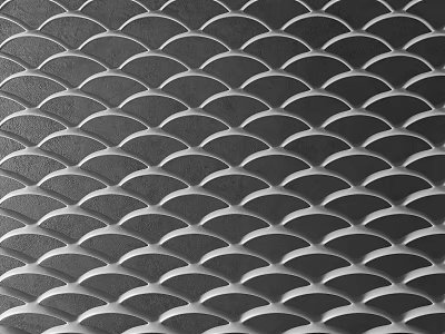 Modern Architectural Panel Featuring Geometric Fish Scale Pattern And Textured Metallic Surface 3d model