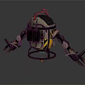 Mechanical Robot Character With Spherical Body Yellow Black Warning Stripes And Mechanical Arms