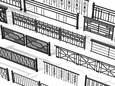 Decorative Metal Railings With Various Ornate Patterns And Different Design Styles 3d model