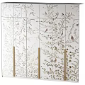 Elegant Decorative Tile Wall With Floral Bird Patterns And Golden Strips 3d model