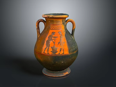 Ancient Terracotta Amphora With Black Figure Decoration And Double Handles 3d model