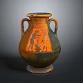 Ancient Terracotta Amphora With Black Figure Decoration And Double Handles