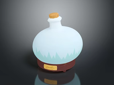 White Spherical Glass Decorative Bottle with Wooden Stopper Light Green Mountain Pattern and Brown Base 3d model