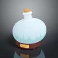 White Spherical Glass Decorative Bottle with Wooden Stopper Light Green Mountain Pattern and Brown Base