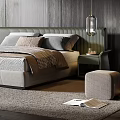 Modern Bedroom Interior Design With Wooden Headboard Wall Built-in Lighting And Floor-to-Ceiling Window