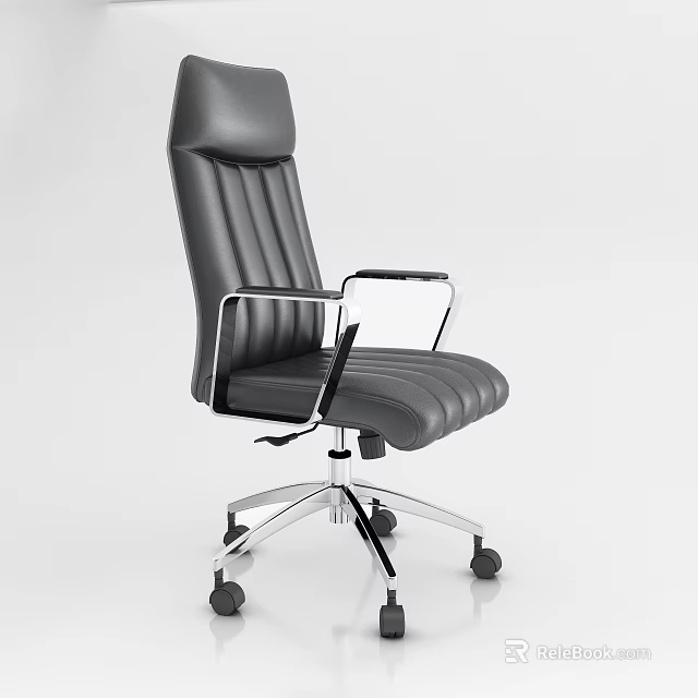 Modern Black Leather Office Chair With High Back Metal Armrests And Rolling Swivel Base 3d model 