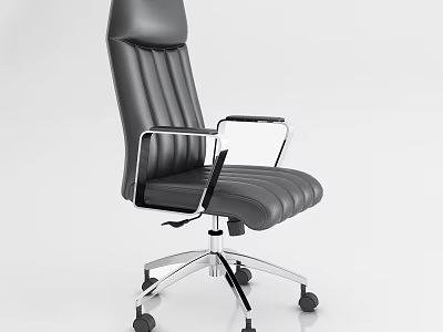Modern Black Leather Office Chair With High Back Metal Armrests And Rolling Swivel Base 3d model