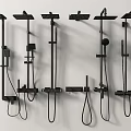 Sleek Black Shower Systems With Wall Mounted Design And Multiple Configurations 3d model