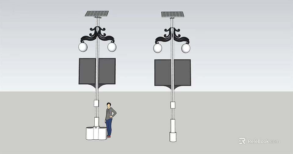Solar Powered Outdoor Lights With Double Globe Design And Street Pole Structure 3d model 