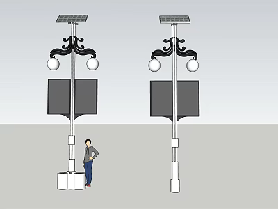 Solar Powered Outdoor Lights With Double Globe Design And Street Pole Structure 3d model