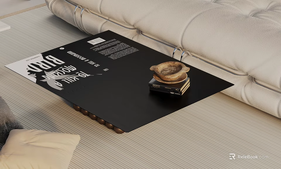 Modern Living Room Black Coffee Table With Stack Of Books And Decorative Bowl 3d model 