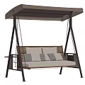 Outdoor Swing Chair with Canopy Wooden Seat Cushions and Metal Frame Chains
