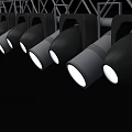 Stage Lights Arranged in Row with Illuminated Lamps on Metal Truss