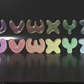 Inflatable Colorful 3D Letters P Q R S T Shiny Surface Reflection Black Background