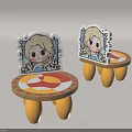 Cute Children's Chairs With Cartoon Character Stickers Round Seats And Yellow Legs