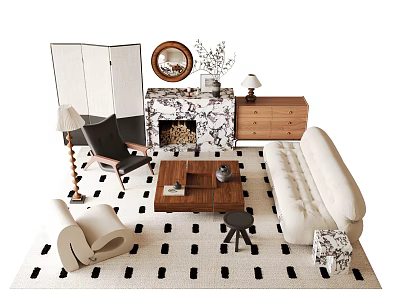 Modern Sofa And Coffee Table Set With Black White Rug Accent Chair And Floor Lamp 3d model