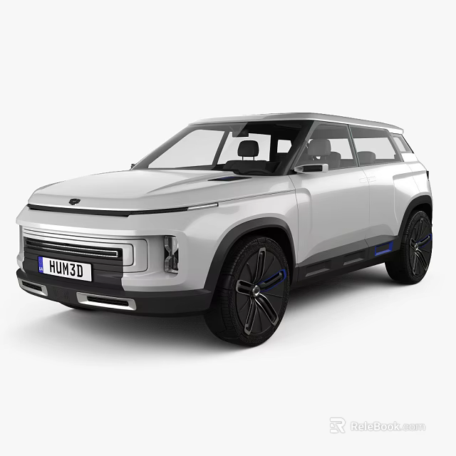 White Modern SUV With Sleek Front Grille LED Headlights Black Wheels And Blue Accents 3d model 