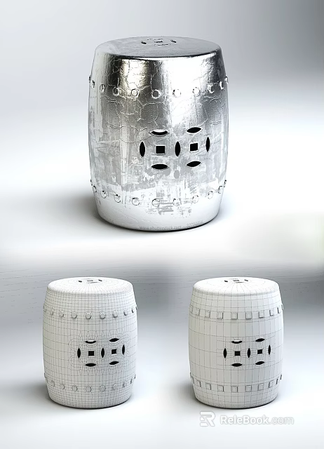 Modern Cylindrical Stools With Geometric Hollow Out Patterns And Decorative Edges 3d model