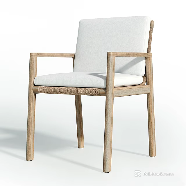 Modern Light Wood Stool With White Cushion And Armrests Design 3d model