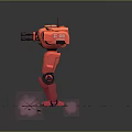 Red Robot Character Number 05 Standing With Stones And Yellow Accents On Gray Background