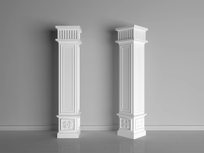 Classical White Roman Columns with Ornate Bases and Capitals in Minimalist Setting 3d model