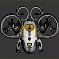 Futuristic Drone Robot With Four Propellers Mechanical Legs Silver White Body And Yellow Accents
