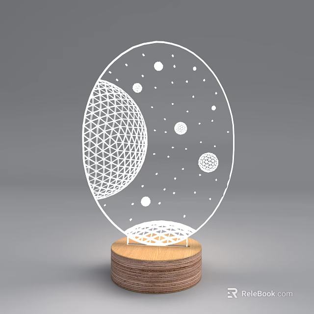 Creative Starry Sky Table Lamp With Wooden Base And Geometric Planet Patterns 3d model 