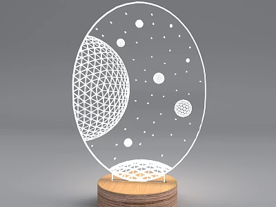 Creative Starry Sky Table Lamp With Wooden Base And Geometric Planet Patterns 3d model