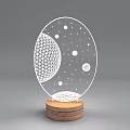Creative Starry Sky Table Lamp With Wooden Base And Geometric Planet Patterns