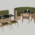 Public Chairs With Green Upholstery Wooden Frame And Curved Booths For Restaurant Seating