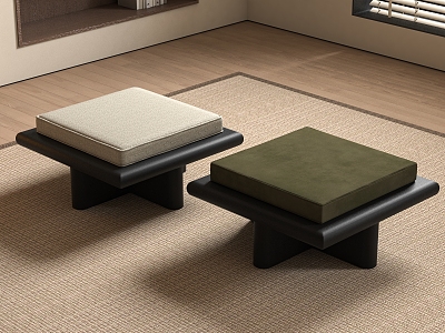 Modern Sofa Stool Solid Wood Fabric Square Stool 3d model