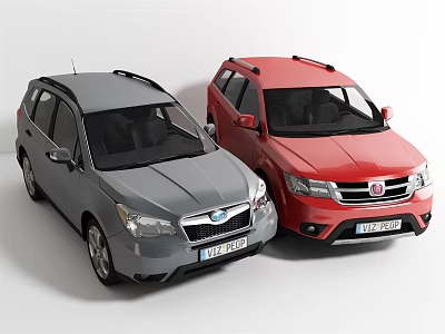 Two Stylish SUV Cars In Gray And Red With Front Exterior Design Features 3d model