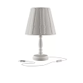 Light Gray Knitted Lampshade Table Lamp With White Stem And Base And Power Cord