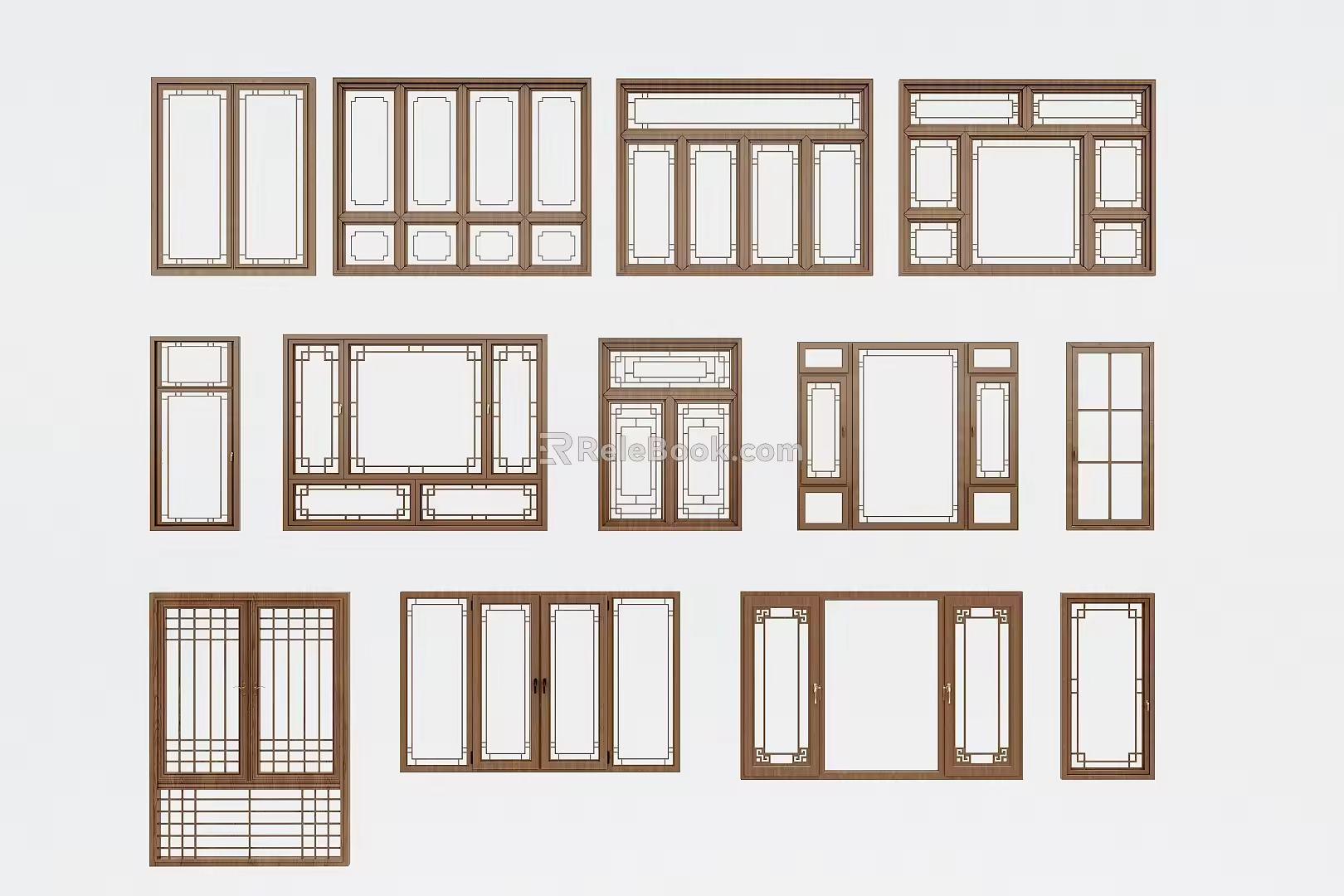 New Chinese-style Window Combination Chinese-style Solid Wood casement window Grated window Hollow-out window Floor-to-ceiling window Antique window 3d model