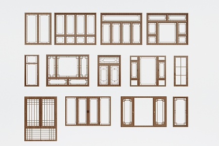 New Chinese-style Window Combination Chinese-style Solid Wood casement window Grated window Hollow-out window Floor-to-ceiling window Antique window 3d model