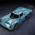 Blue Sports Car With Gold Wheels And Rear Wing On Black Background