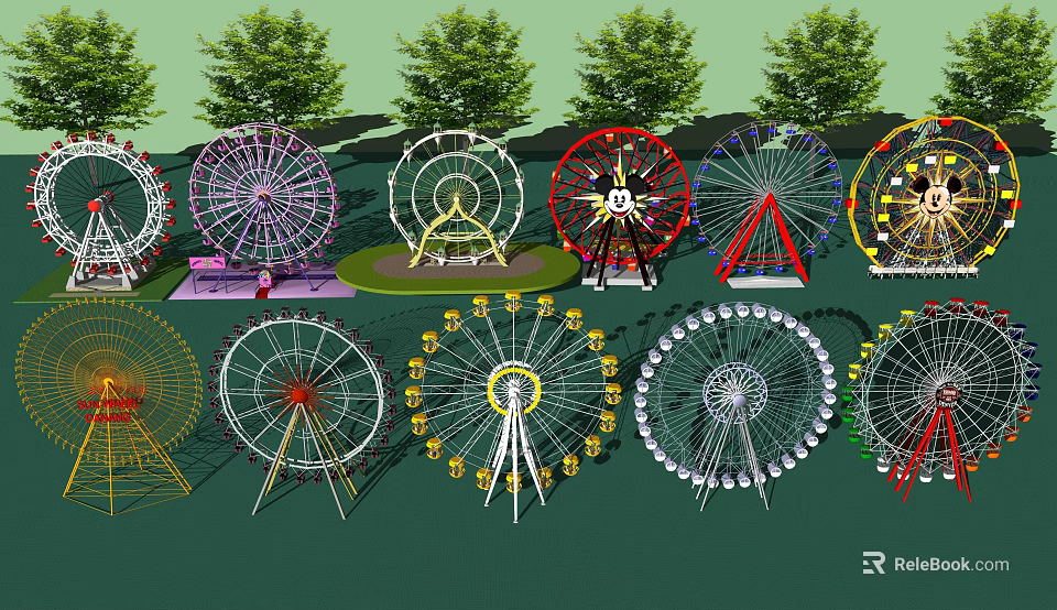 Colorful Ferris Wheels With Various Designs For Amusement Park Playground 3d model 