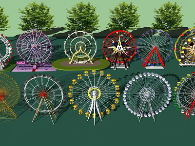 Colorful Ferris Wheels With Various Designs For Amusement Park Playground 3d model