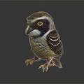 Bird Sculpture With Colorful Feathers Yellow Eyes Black Beak Sharp Claws Against Dark Background