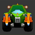 Colorful Green Orange Blue Toy Car With Big Wheels And Dinosaur Horns