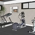 Fitness Equipment Set Including Treadmill Elliptical Trainer and Stationary Bike in Modern Indoor Gym