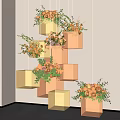 Hanging Orange Flower Arrangements In Transparent Square Containers With Soft Light Shadows