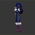 Blue Haired Elf Character In Blue Coat With White Fur Trim And Pink Shoes