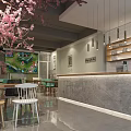 Milk Tea Shop Interior With Glass Display And Pendant Lights