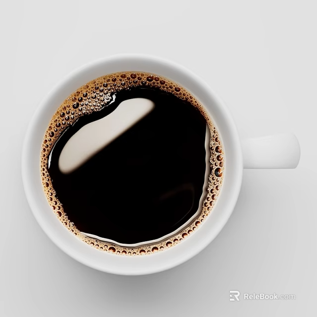 Top View Of Black Coffee In White Cup With Foam Ring On Surface 3d model 