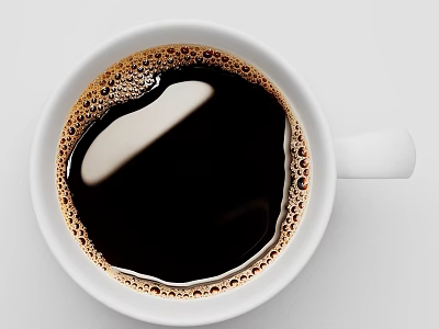 Top View Of Black Coffee In White Cup With Foam Ring On Surface 3d model