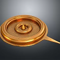 Ornate Golden Layered Circular Decorative Tray With Intricate Engraved Patterns And Handle