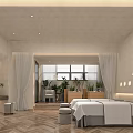 Relaxing SPA Sauna Interior Design With Wooden Elements Massage Bed And Green Plants