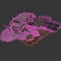 Damaged Industrial Scene Structure With Rusted Metal Platforms Debris And Rock Base
