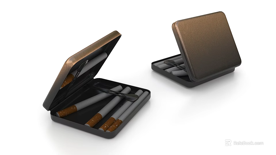 Metal Cases With Cigarette Like Items Open And Closed 3d model 